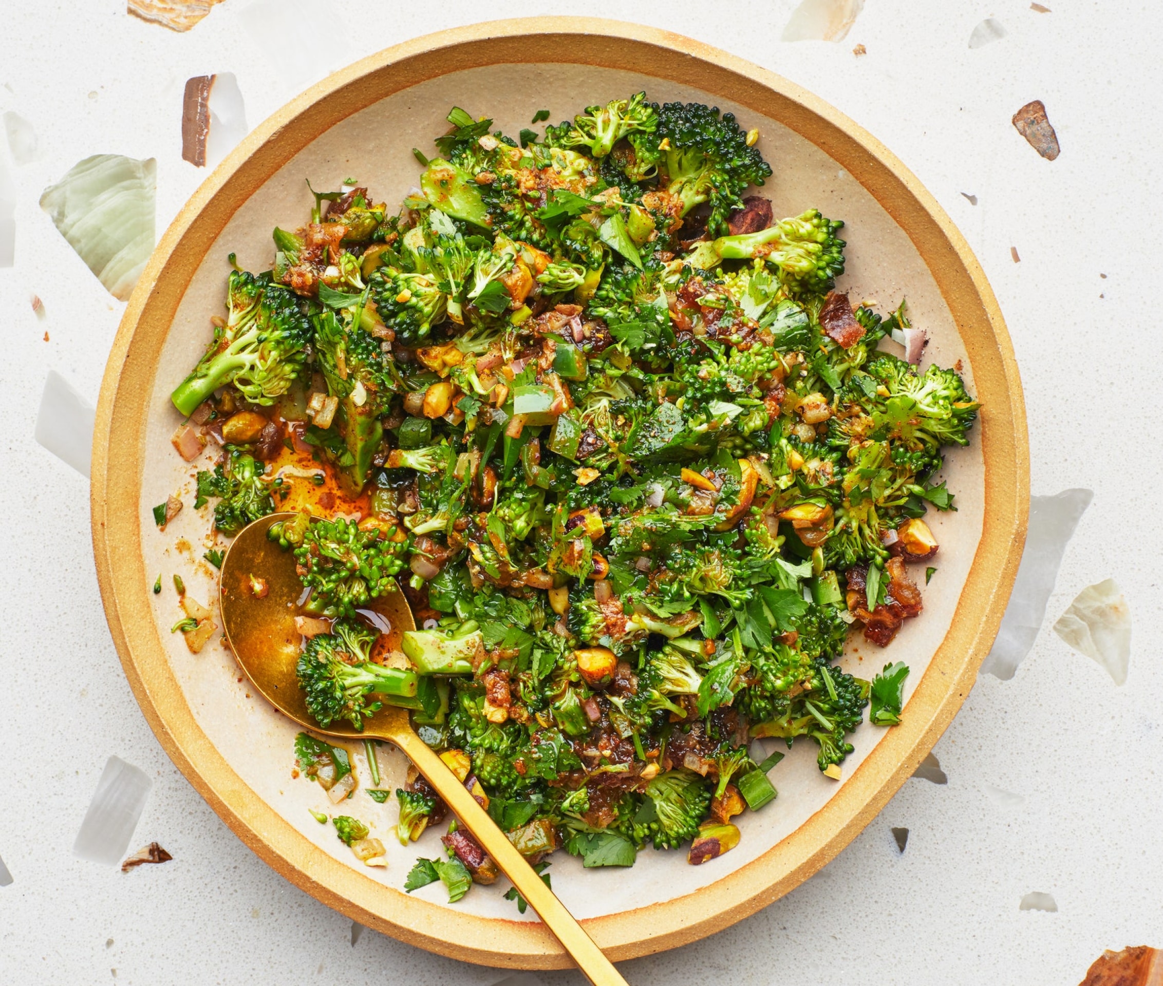 Image of Broccoli Spoon Salad With Warm Vinaigrette